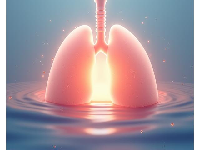 Ilustración de pulmones estilizados con ondas de aire, representando la respiración profunda y consciente, transmitiendo calma y fluidez.
