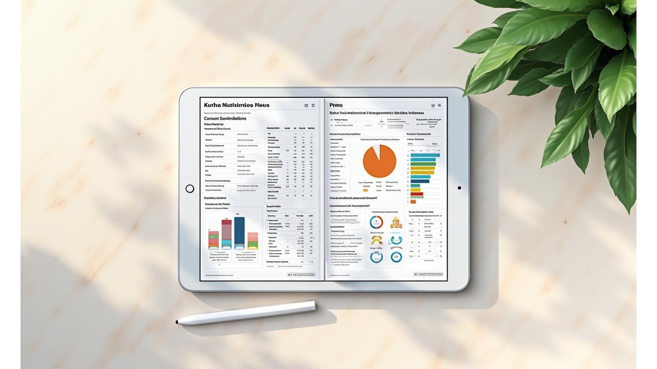 Muestra de un reporte nutricional personalizado con gráficos y recomendaciones, con un fondo suave y cálido.