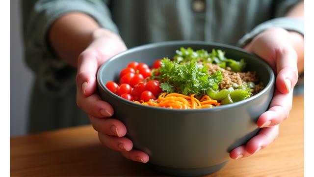 Persona disfrutando de una comida consciente