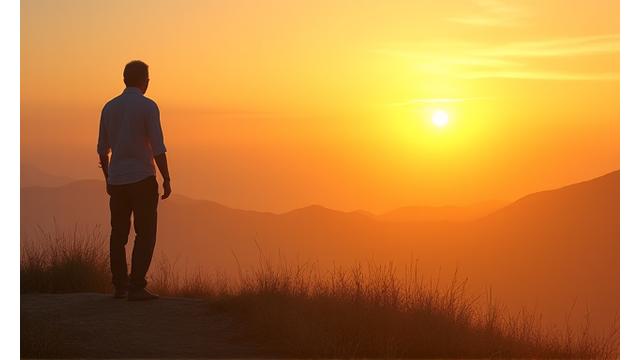 Persona contemplando un paisaje simbolizando propósito
